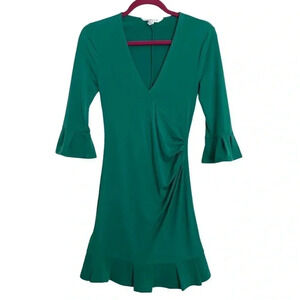 BCBGeneration Green Ruched Ruffled Dress